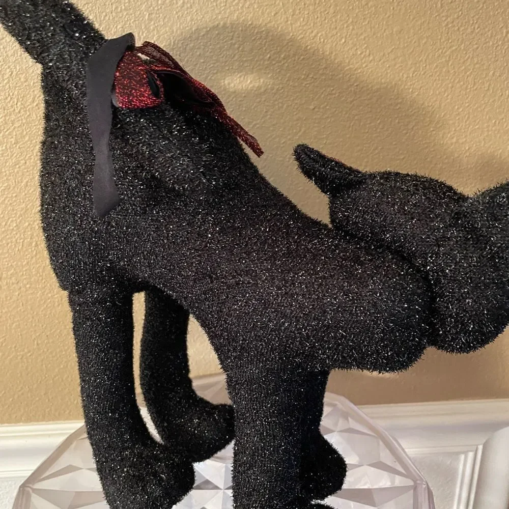 Vintage Black Cat Sparkling Green eyes Plush Free Standing Cat